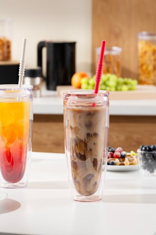 Vaso de doble pared con tapa y pajita de silicona Pavina To Go - 60 cl