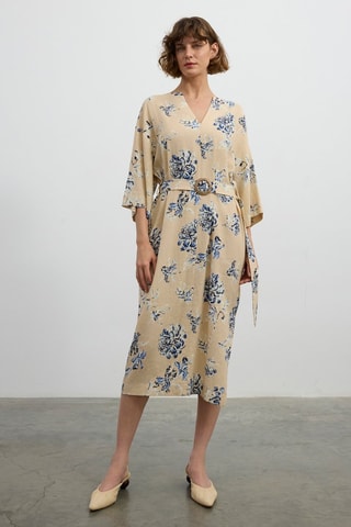 Abito midi in lino  - Beige