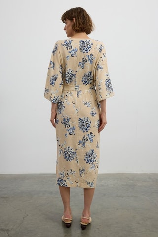 Abito midi in lino  - Beige