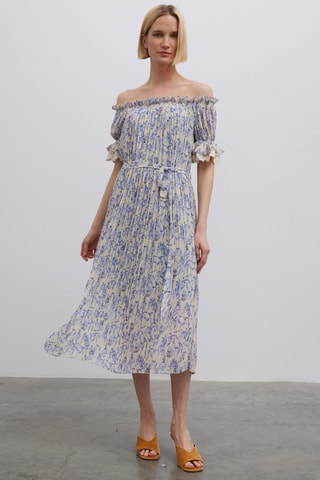 Abito plissé  - Bianco e blu