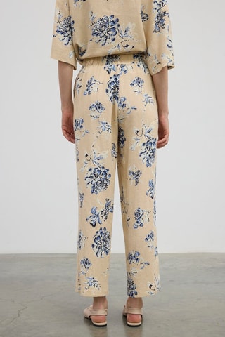 Pantaloni in lino a vita alta  - Blu e beige