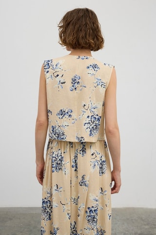 Blusa in lino  - Blu e beige