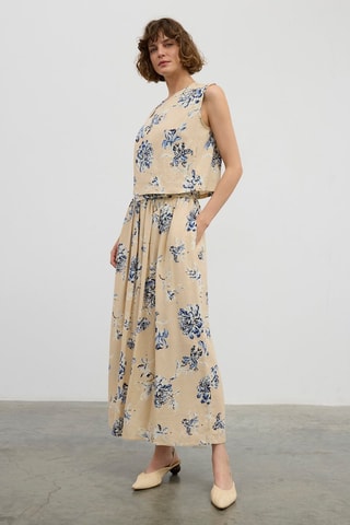 Blusa in lino  - Blu e beige