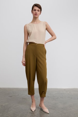 Pantaloni 7/8 a vita alta  - Marrone