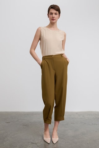 Pantaloni 7/8 a vita alta  - Marrone