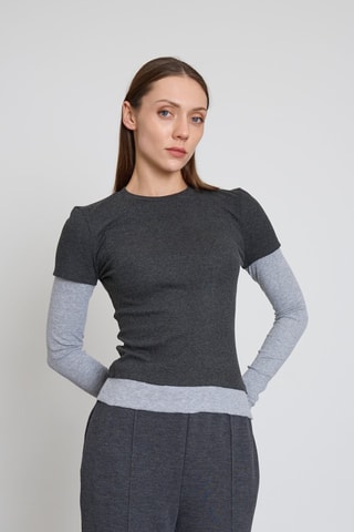 T-shirt effetto trompe-l’œil  - Grigio