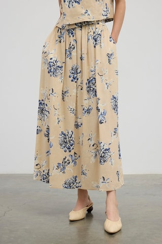 Gonna lunga in lino  - Beige e blu