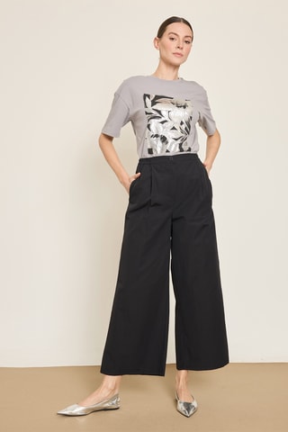 Pantaloni wide legs 7/8 a vita alta - Nero