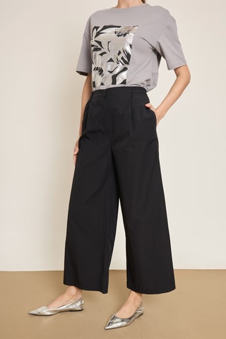 Pantaloni wide legs 7/8 a vita alta - Nero