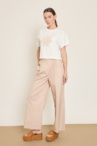 Pantaloni wide legs 7/8 a vita alta - Beige