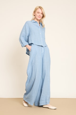 Pantaloni wide legs in lino - Blu