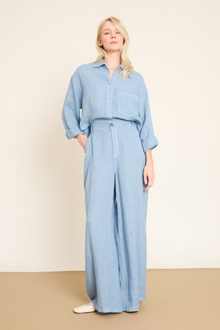 Pantaloni wide legs in lino - Blu