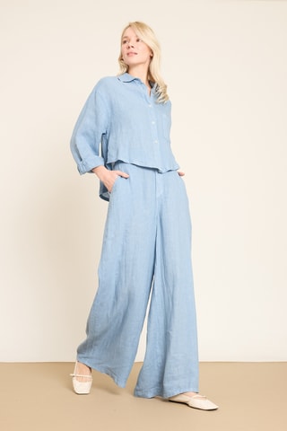 Pantaloni wide legs in lino - Blu
