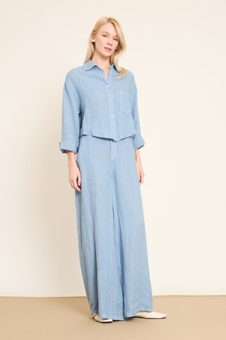 Pantaloni wide legs in lino - Blu