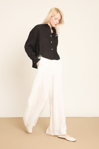 Pantaloni wide legs in lino - Beige