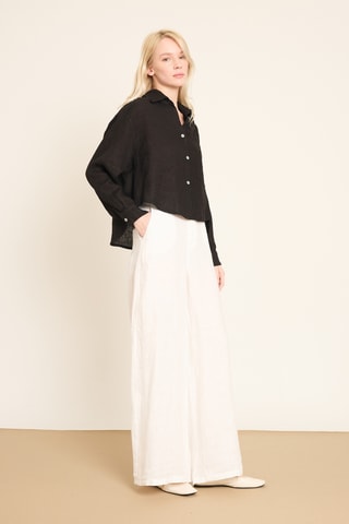 Pantaloni wide legs in lino - Beige