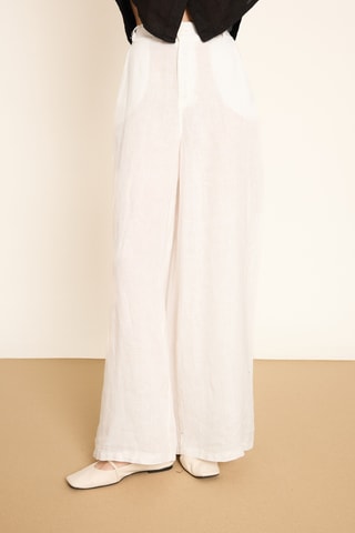 Pantaloni wide legs in lino - Beige