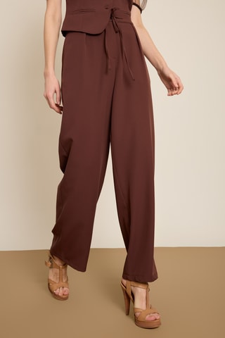 Pantaloni wide legs a vita alta - Marrone