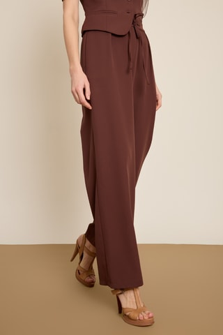 Pantaloni wide legs a vita alta - Marrone