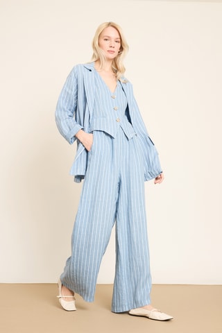 Pantaloni wide legs in lino - Blu