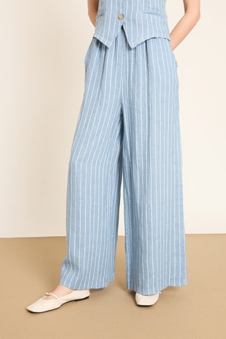 Pantaloni wide legs in lino - Blu