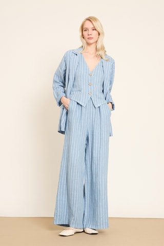 Pantaloni wide legs in lino - Blu