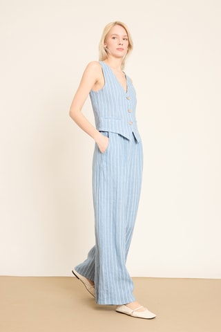 Pantaloni wide legs in lino - Blu