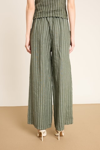 Pantaloni wide legs in lino - Kaki