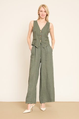 Pantaloni wide legs in lino - Kaki