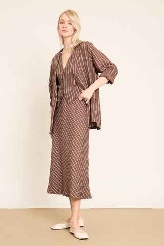 Gonna midi in lino - Marrone