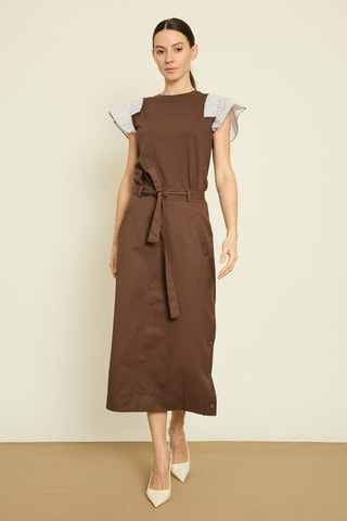 Gonna midi a vita alta - Marrone