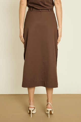 Gonna midi a vita alta - Marrone