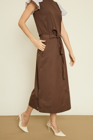 Gonna midi a vita alta - Marrone