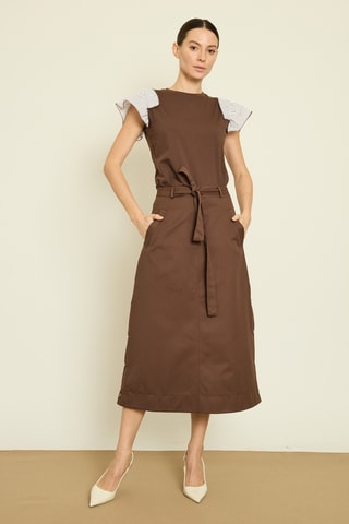 Gonna midi a vita alta - Marrone