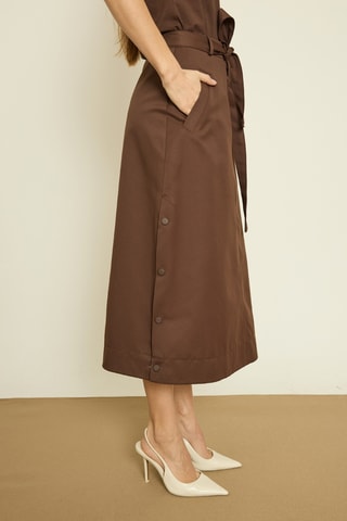 Gonna midi a vita alta - Marrone