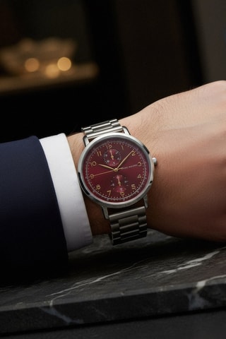 Montre à quartz en acier - Argenté et bordeaux