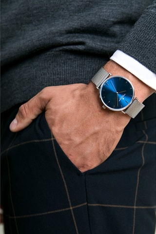 Montre à quartz en acier - Argenté et bleu marine