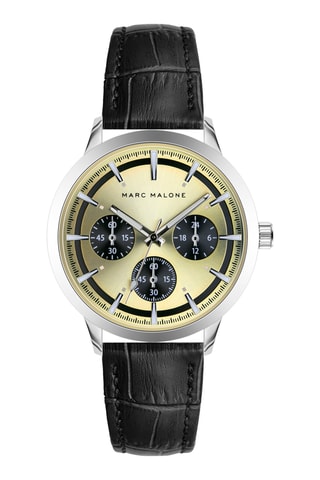 Montre à quartz en cuir - Noir et argenté - Marc Malone