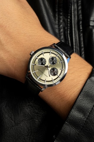 Montre à quartz en cuir - Noir et argenté - Marc Malone