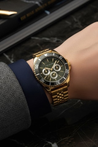 Montre à quartz en acier - Chronographe - Doré et noir