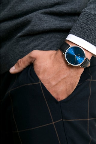 Montre à quartz en cuir - Noir et bleu marine