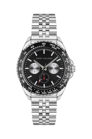 Montre à quartz en acier - Tachymètre - Argenté et noir