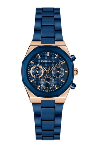 Montre à quartz en acier - Bleu et doré rose - Walter Bach