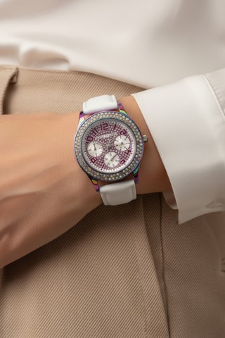 Montre à quartz en cuir - Chronographe - Blanc et gris