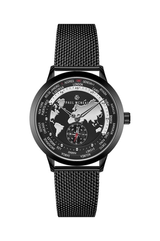 Montre à quartz en acier - GMT - Boussole - Noir et argenté