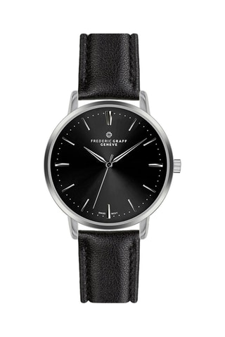 Montre à quartz en cuir - Noir et argenté - Frederic Graff