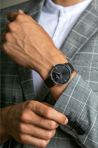 Montre à quartz en cuir - Noir et argenté - Frederic Graff