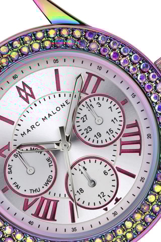 Montre à quartz en cuir - Chronographe - Blanc et multicolore