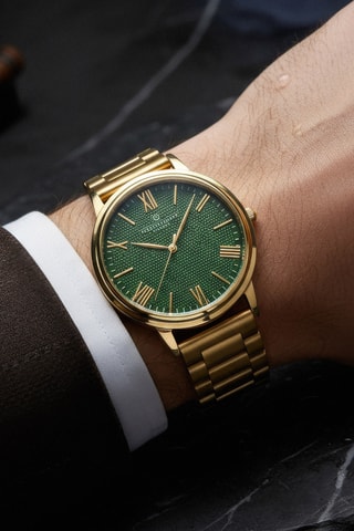 Montre à quartz en acier - Doré et vert