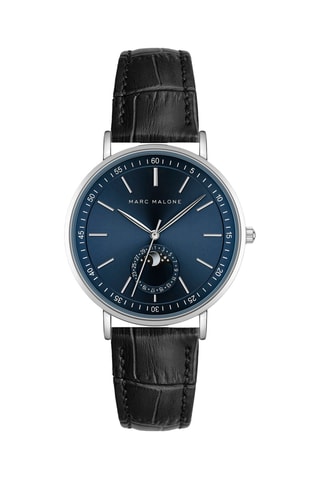 Montre à quartz en cuir - Compteur phases de la lune - Noir et bleu